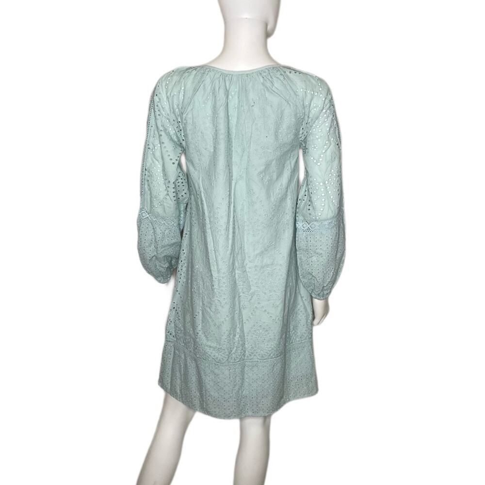 Sundance Women's Aqua Cotton Coastland Long Peasant Sleeves Shift Dress sz PS - Picture 4 of 5